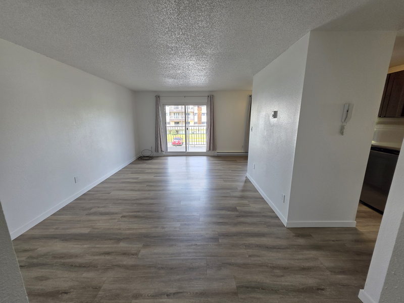 Salon non meublé avec porte coulissante vers le balcon